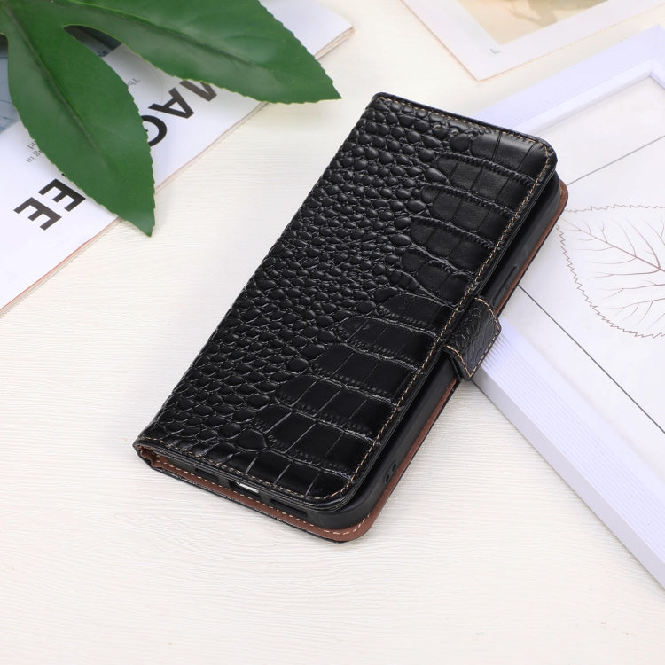 For Google Pixel 9a Crocodile Top Layer Cowhide Leather Phone Case(Black) - Google Cases by PMC TechLife | Online Shopping South Africa | PMC TechLife | Buy Now Pay Later Mobicred