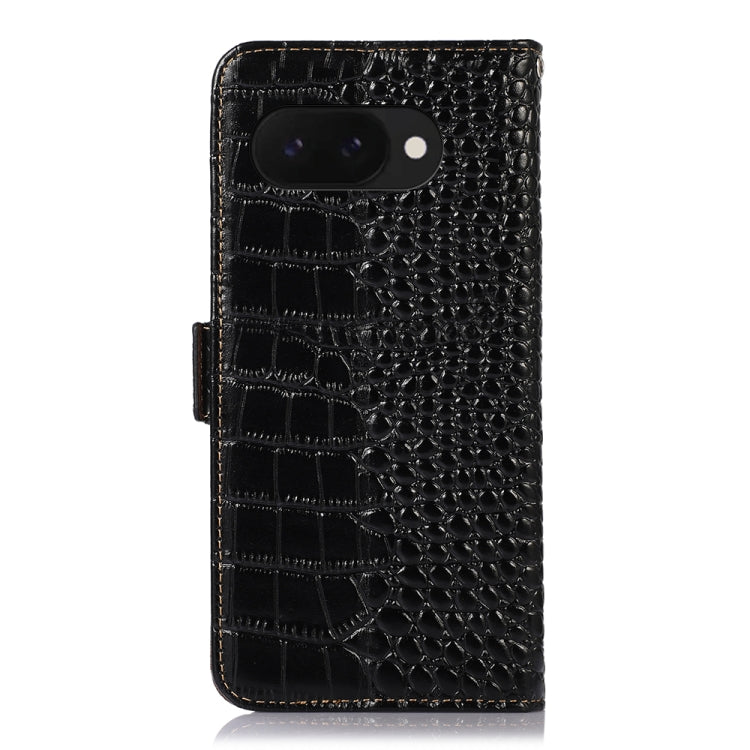 For Google Pixel 9a Crocodile Top Layer Cowhide Leather Phone Case(Black) - Google Cases by PMC TechLife | Online Shopping South Africa | PMC TechLife | Buy Now Pay Later Mobicred