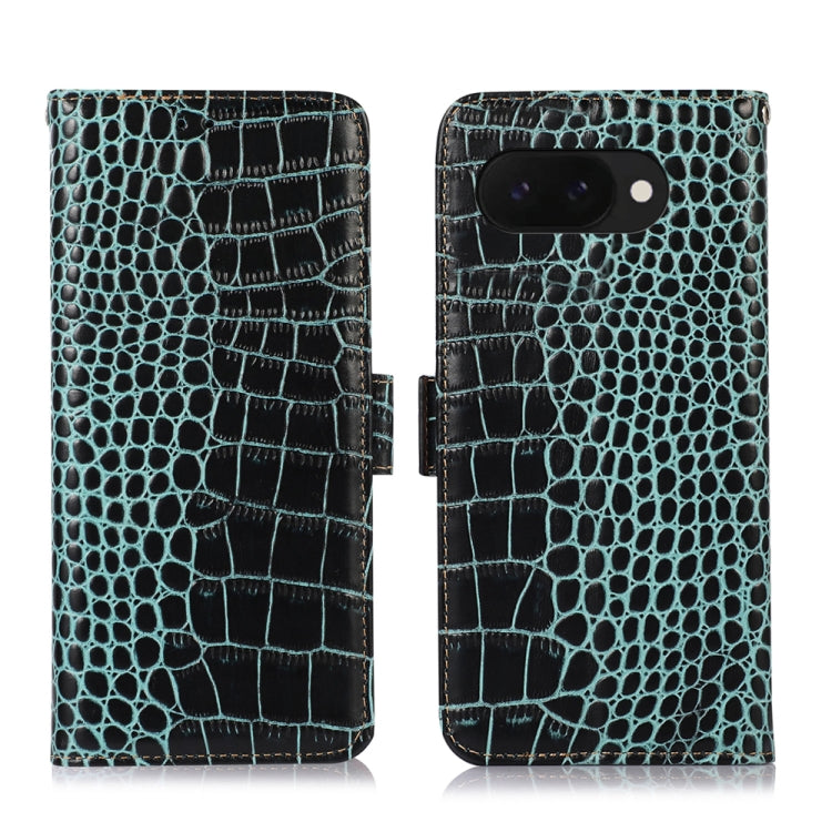 For Google Pixel 9a Crocodile Top Layer Cowhide Leather Phone Case(Green) - Google Cases by PMC TechLife | Online Shopping South Africa | PMC TechLife | Buy Now Pay Later Mobicred