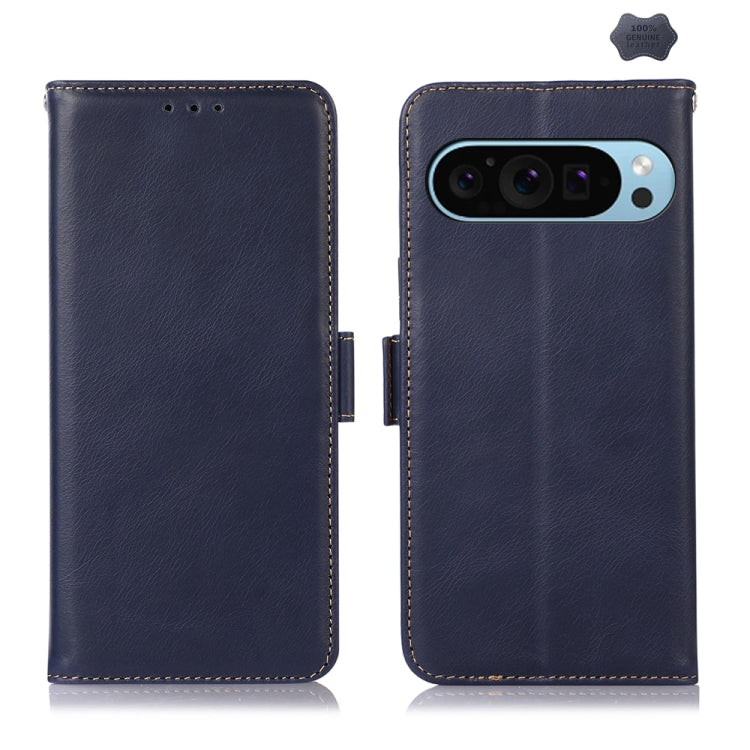 For Google Pixel 9 Crazy Horse Top Layer Cowhide Leather Phone Case(Blue) - Google Cases by PMC TechLife | Online Shopping South Africa | PMC TechLife | Buy Now Pay Later Mobicred