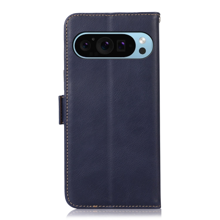 For Google Pixel 9 Crazy Horse Top Layer Cowhide Leather Phone Case(Blue) - Google Cases by PMC TechLife | Online Shopping South Africa | PMC TechLife | Buy Now Pay Later Mobicred