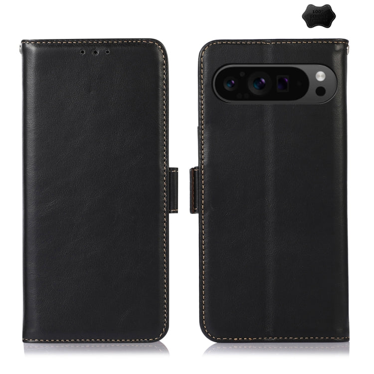For Google Pixel 9 Pro Crazy Horse Top Layer Cowhide Leather Phone Case(Black) - Google Cases by PMC TechLife | Online Shopping South Africa | PMC TechLife | Buy Now Pay Later Mobicred