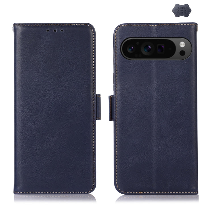 For Google Pixel 9 Pro Crazy Horse Top Layer Cowhide Leather Phone Case(Blue) - Google Cases by PMC TechLife | Online Shopping South Africa | PMC TechLife | Buy Now Pay Later Mobicred