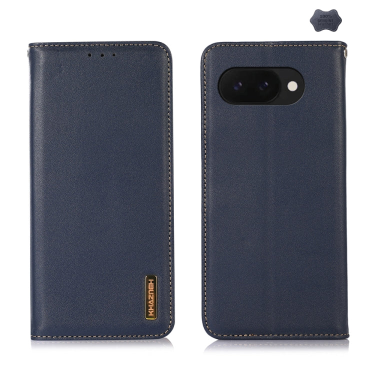 For Google Pixel 9a KHAZNEH Nappa Top Layer Cowhide Leather Phone Case(Blue) - Google Cases by PMC TechLife | Online Shopping South Africa | PMC TechLife | Buy Now Pay Later Mobicred