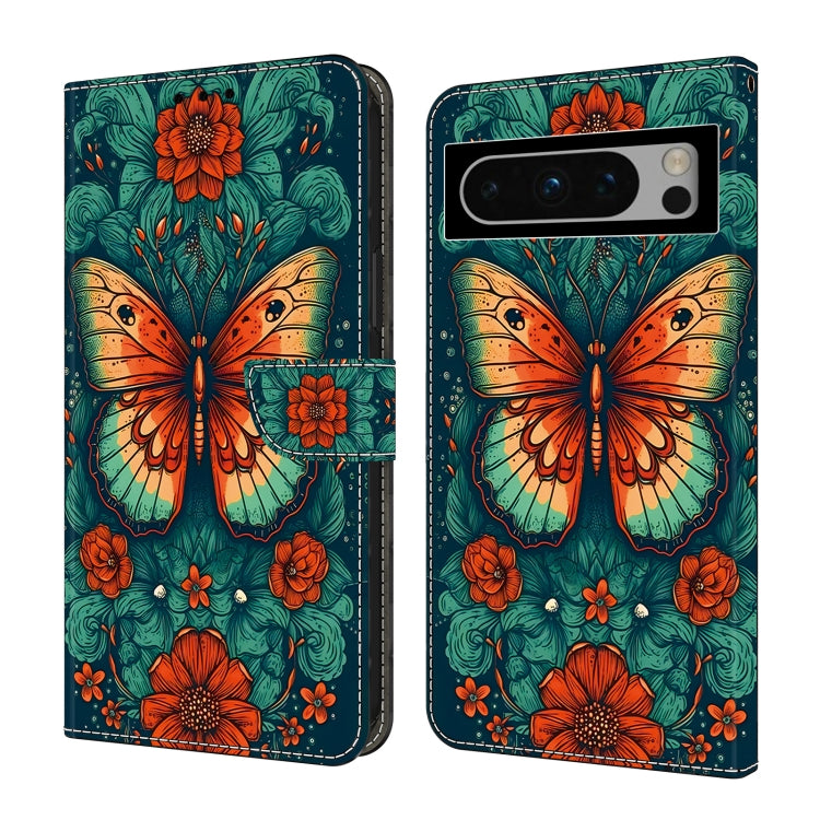For Google Pixel 9 Crystal Painted Leather Phone case(Flower Butterfly) - Google Cases by PMC TechLife | Online Shopping South Africa | PMC TechLife | Buy Now Pay Later Mobicred