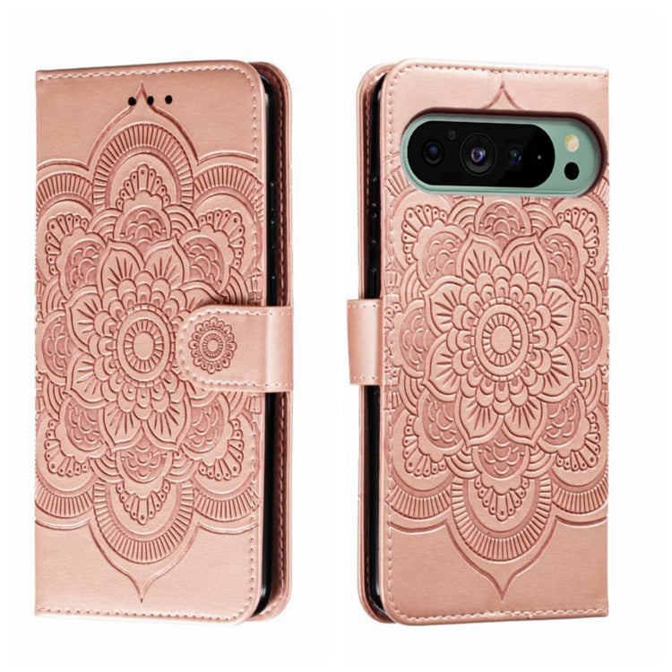 For Google Pixel 9 Sun Mandala Embossing Pattern Phone Leather Case(Rose Gold) - Google Cases by PMC Jewellery | Online Shopping South Africa | PMC Jewellery | Buy Now Pay Later Mobicred