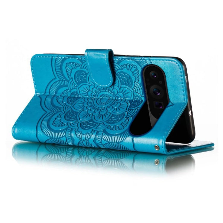 For Google Pixel 9 Pro Sun Mandala Embossing Pattern Phone Leather Case(Blue) - Google Cases by PMC Jewellery | Online Shopping South Africa | PMC Jewellery | Buy Now Pay Later Mobicred