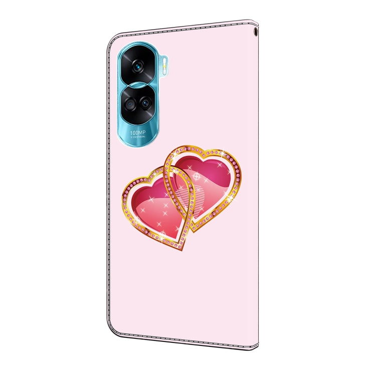 For Honor 90 Lite Crystal Painted Leather Phone case(Love Peach) - Honor Cases by PMC TechLife | Online Shopping South Africa | PMC TechLife | Buy Now Pay Later Mobicred