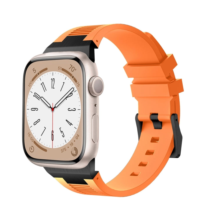 For Apple Watch Series 9 45mm Loners Liquid Silicone Watch Band(Black Orange) - Watch Bands by PMC TechLife | Online Shopping South Africa | PMC TechLife