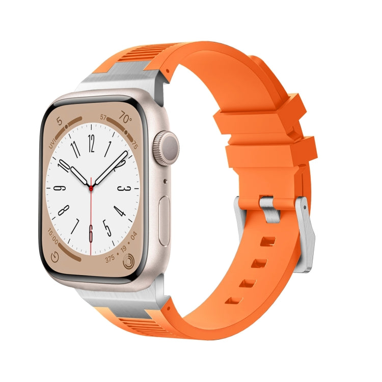 For Apple Watch Series 7 45mm Loners Liquid Silicone Watch Band(Sliver Orange) - Watch Bands by PMC TechLife | Online Shopping South Africa | PMC TechLife