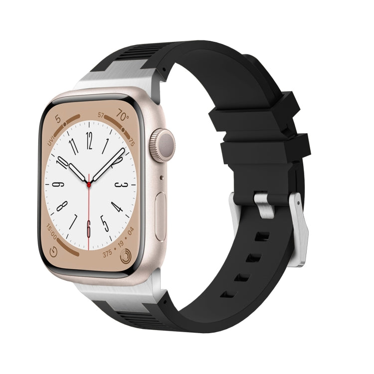 For Apple Watch SE 44mm Loners Liquid Silicone Watch Band(Silver Black) - free shipping - PMC TechLife - Order now!
