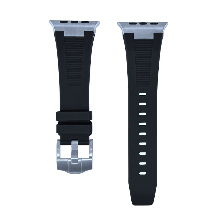 For Apple Watch SE 44mm Loners Liquid Silicone Watch Band(Silver Black) - free shipping - PMC TechLife - Order now!