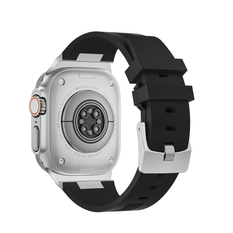For Apple Watch SE 44mm Loners Liquid Silicone Watch Band(Silver Black) - free shipping - PMC TechLife - Order now!