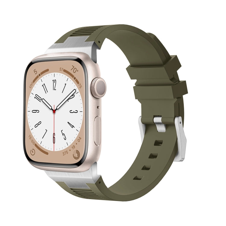 For Apple Watch SE 44mm Loners Liquid Silicone Watch Band(Silver Green) - free shipping - PMC TechLife - Order now!