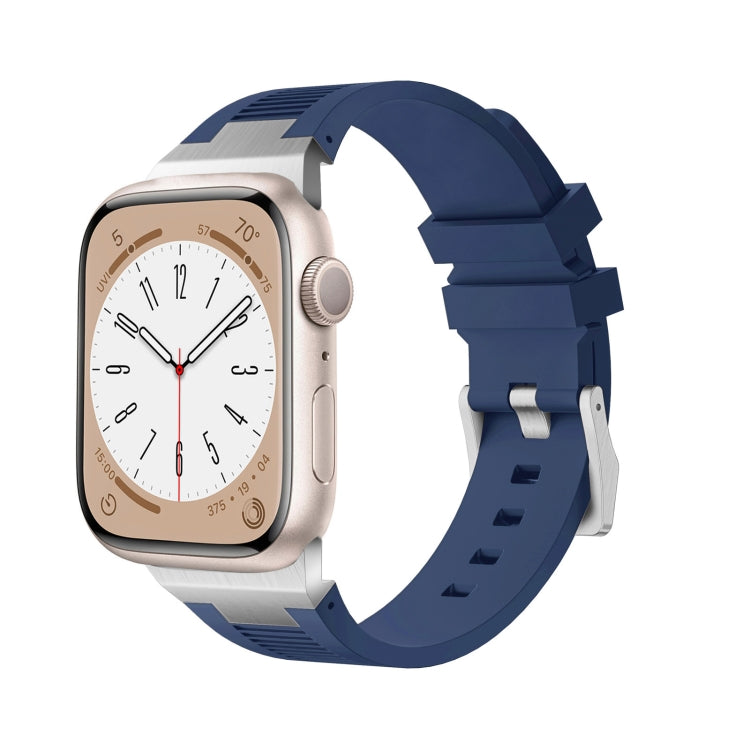 For Apple Watch SE 44mm Loners Liquid Silicone Watch Band(Silver Midnight Blue) - Watch Bands by PMC TechLife | Online Shopping South Africa | PMC TechLife | Buy Now Pay Later Mobicred