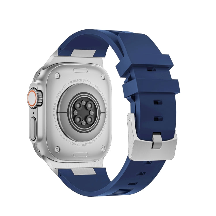 For Apple Watch 42mm Loners Liquid Silicone Watch Band(Silver Midnight Blue) - Watch Bands by PMC TechLife | Online Shopping South Africa | PMC TechLife
