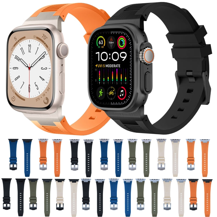 For Apple Watch 42mm Loners Liquid Silicone Watch Band(Silver Midnight Blue) - Watch Bands by PMC TechLife | Online Shopping South Africa | PMC TechLife