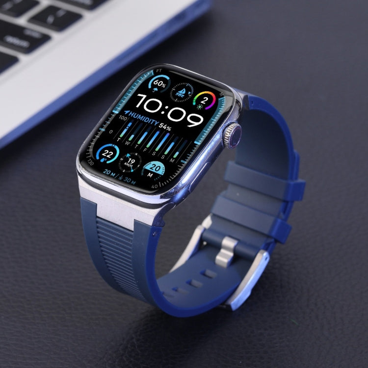 For Apple Watch 42mm Loners Liquid Silicone Watch Band(Silver Midnight Blue) - Watch Bands by PMC TechLife | Online Shopping South Africa | PMC TechLife