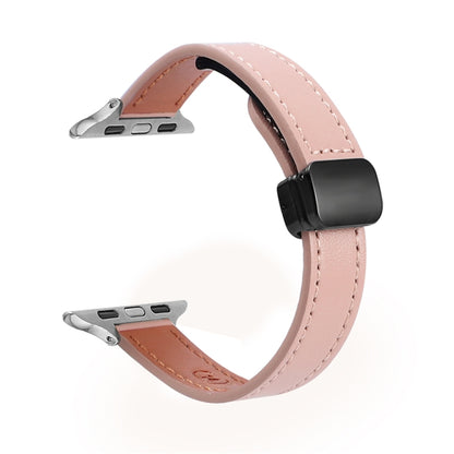 For Apple Watch Series 2 42mm Slim Magnetic Buckle Genuine Leather Watch Band(Plain Pink) - Watch Bands by PMC Jewellery | Online Shopping South Africa | PMC Jewellery