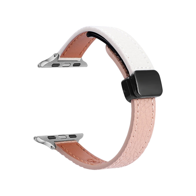 For Apple Watch Series 2 42mm Slim Magnetic Buckle Genuine Leather Watch Band(Litchi Pink Beige) - Watch Bands by PMC Jewellery | Online Shopping South Africa | PMC Jewellery