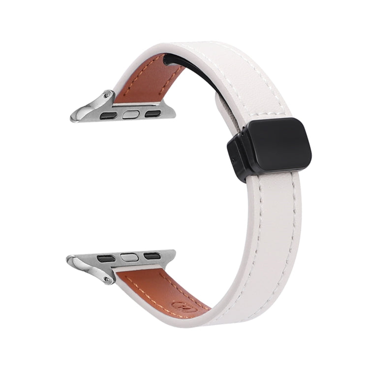 For Apple Watch 38mm Slim Magnetic Buckle Genuine Leather Watch Band(Plain Beige) - Watch Bands by PMC TechLife | Online Shopping South Africa | PMC TechLife