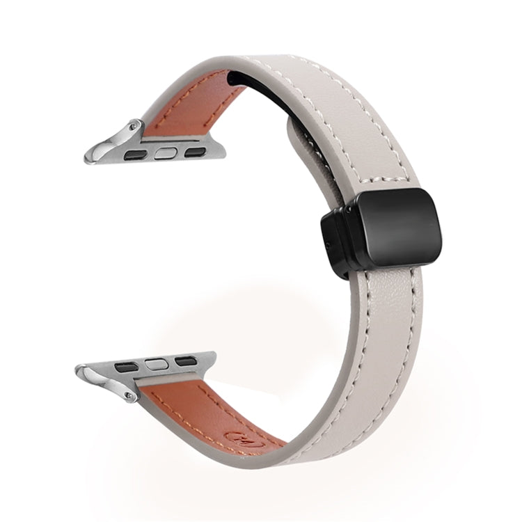For Apple Watch 38mm Slim Magnetic Buckle Genuine Leather Watch Band(Plain Grey) - Watch Bands by PMC TechLife | Online Shopping South Africa | PMC TechLife