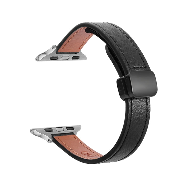 For Apple Watch 38mm Slim Magnetic Buckle Genuine Leather Watch Band(Plain Black) - free shipping - PMC TechLife - Order now!