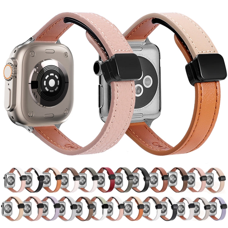 For Apple Watch 38mm Slim Magnetic Buckle Genuine Leather Watch Band(Plain Grey) - Watch Bands by PMC TechLife | Online Shopping South Africa | PMC TechLife