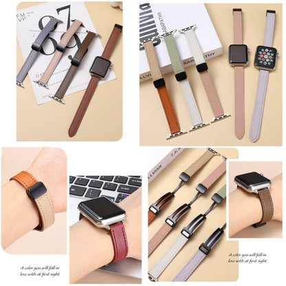 For Apple Watch SE 2023 40mm Slim Magnetic Buckle Genuine Leather Watch Band(Litchi Pink Beige) - Watch Bands by PMC Jewellery | Online Shopping South Africa | PMC Jewellery