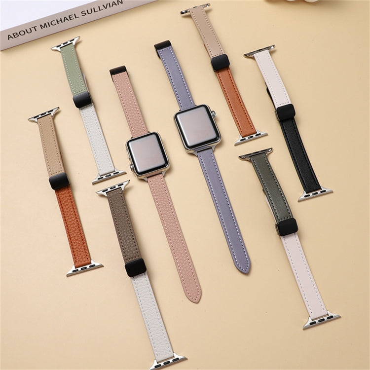 For Apple Watch 42mm Slim Magnetic Buckle Genuine Leather Watch Band(Plain Grey) - Watch Bands by PMC TechLife | Online Shopping South Africa | PMC TechLife