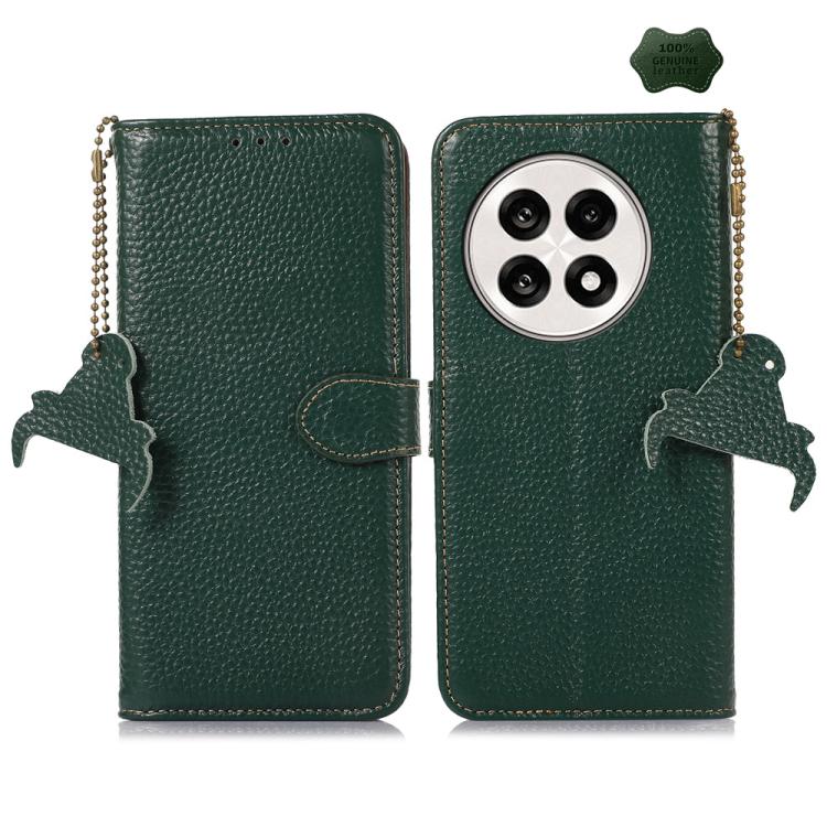 For OnePlus Ace 5 / 13R 5G Genuine Leather Litchi Texture RFID Leather Phone Case(Green) - OnePlus Cases by PMC TechLife | Online Shopping South Africa | PMC TechLife | Buy Now Pay Later Mobicred