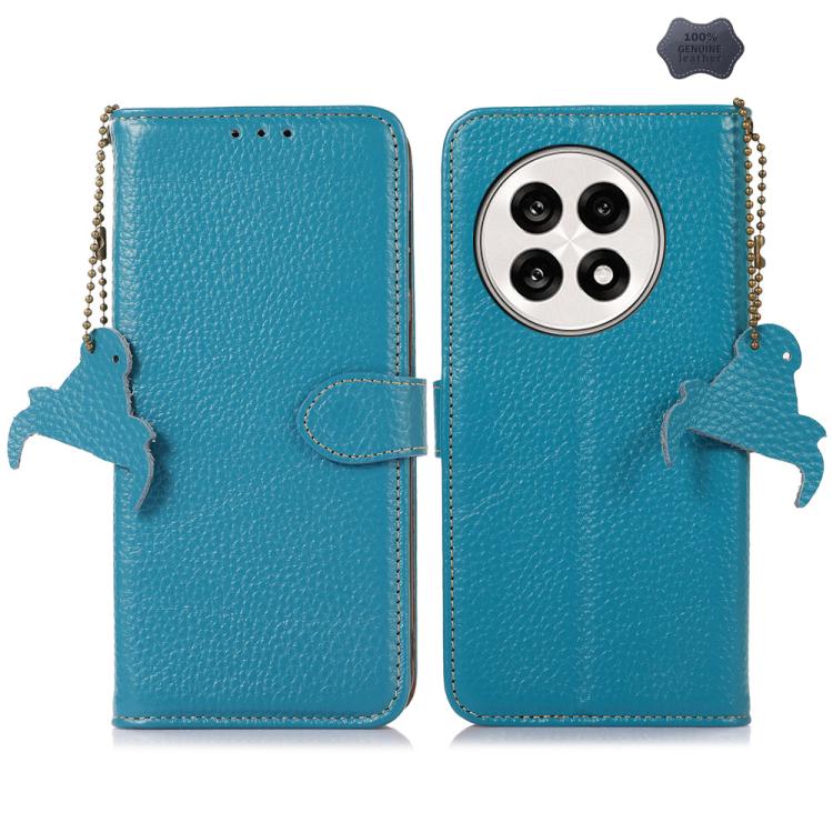 For OnePlus Ace 5 / 13R 5G Genuine Leather Litchi Texture RFID Leather Phone Case(Blue) - free shipping - PMC TechLife - Order now!