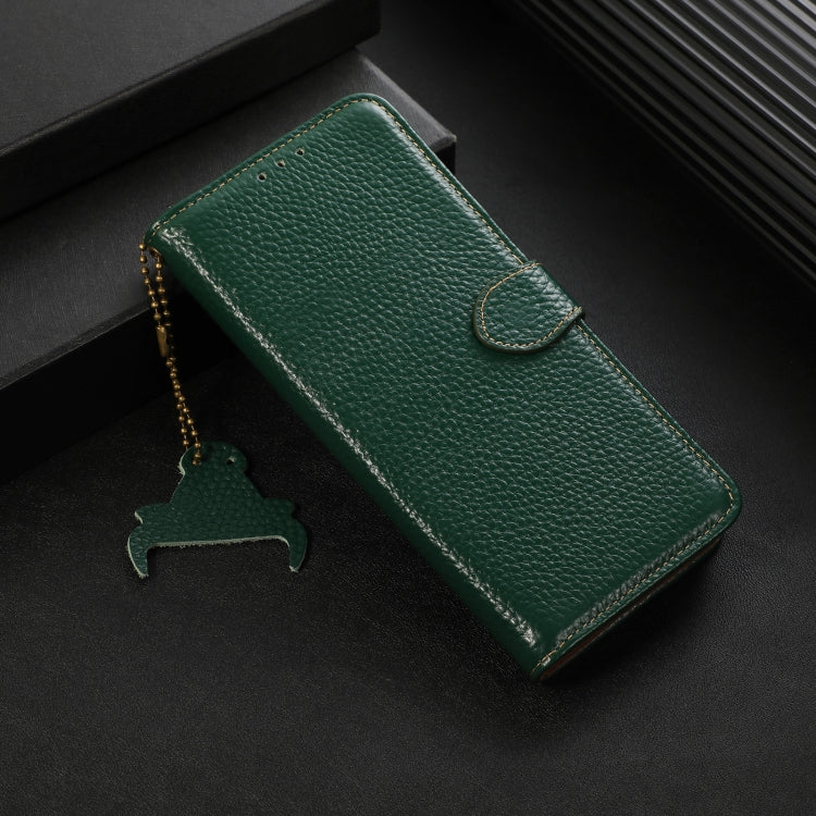 For Google Pixel 9 Genuine Leather Litchi Texture RFID Leather Phone Case(Green) - Google Cases by PMC TechLife | Online Shopping South Africa | PMC TechLife | Buy Now Pay Later Mobicred