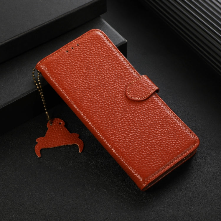 For Google Pixel 9 Genuine Leather Litchi Texture RFID Leather Phone Case(Coffee) - Google Cases by PMC TechLife | Online Shopping South Africa | PMC TechLife | Buy Now Pay Later Mobicred