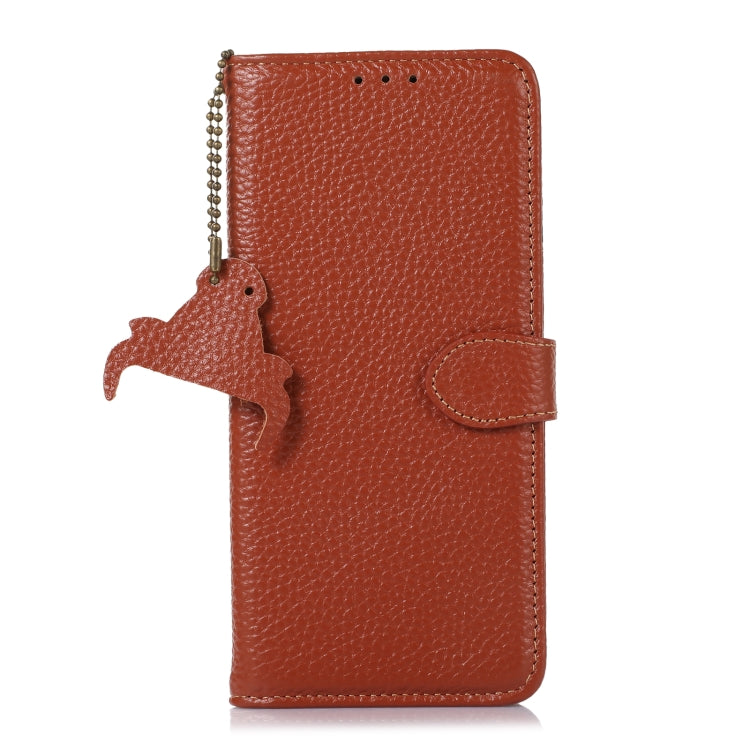For Google Pixel 9 Genuine Leather Litchi Texture RFID Leather Phone Case(Coffee) - Google Cases by PMC TechLife | Online Shopping South Africa | PMC TechLife | Buy Now Pay Later Mobicred