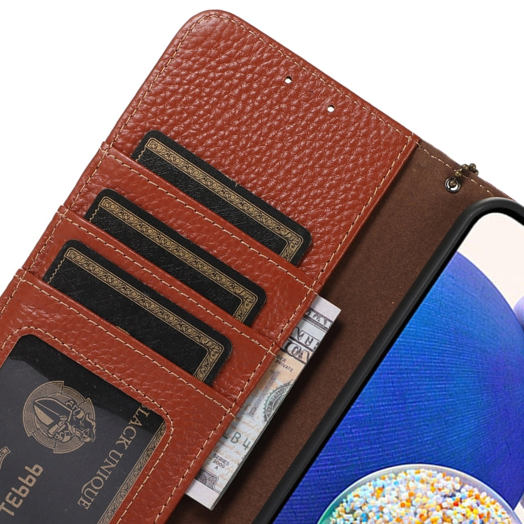 For Google Pixel 9 Genuine Leather Litchi Texture RFID Leather Phone Case(Coffee) - Google Cases by PMC TechLife | Online Shopping South Africa | PMC TechLife | Buy Now Pay Later Mobicred