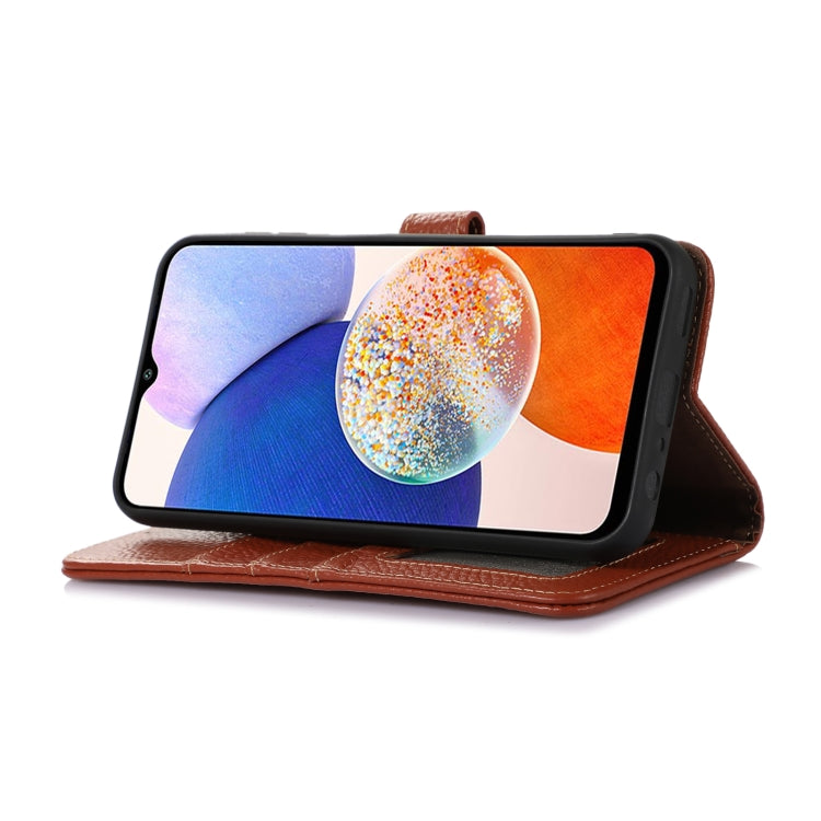 For Google Pixel 9 Genuine Leather Litchi Texture RFID Leather Phone Case(Coffee) - Google Cases by PMC TechLife | Online Shopping South Africa | PMC TechLife | Buy Now Pay Later Mobicred