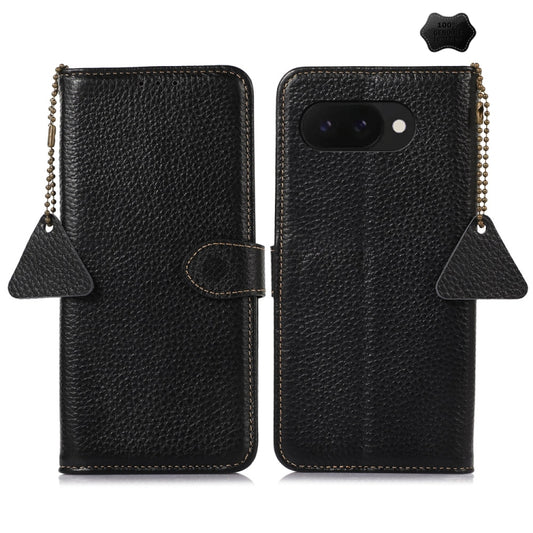 For Google Pixel 9a Genuine Leather Litchi Texture RFID Leather Phone Case(Black) - Google Cases by PMC Jewellery | Online Shopping South Africa | PMC Jewellery | Buy Now Pay Later Mobicred