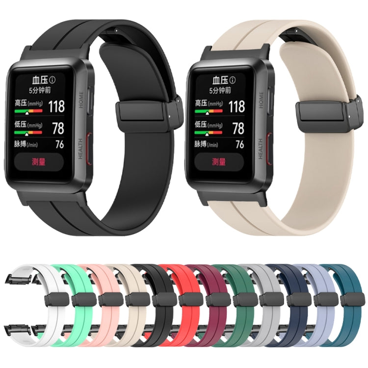 For Huawei Watch D Solid Color Folding Magnetic Buckle Silicone Watch Band(Black) - Watch Bands by PMC TechLife | Online Shopping South Africa | PMC TechLife