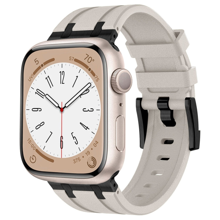 For Apple Watch SE 2023 44mm Stone Grain Liquid Silicone Watch Band(Black Starlight) - Watch Bands by PMC TechLife | Online Shopping South Africa | PMC TechLife