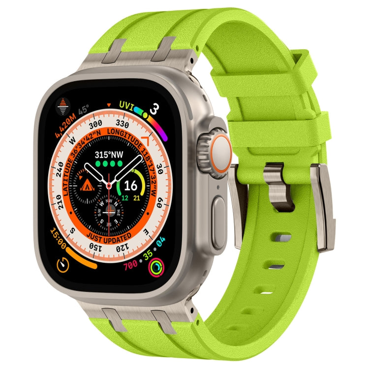 For Apple Watch Ultra 2 49mm Stone Grain Liquid Silicone Watch Band(Titanium Green) - Watch Bands by PMC Jewellery | Online Shopping South Africa | PMC Jewellery