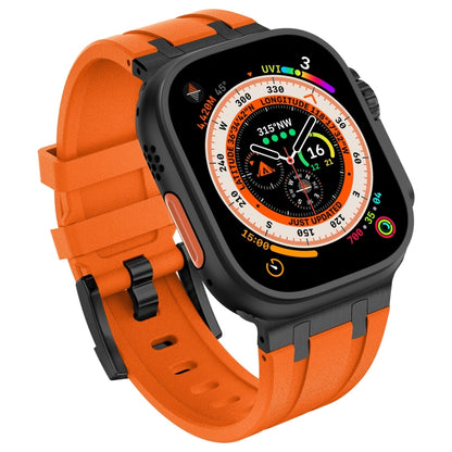 For Apple Watch Series 9 45mm Stone Grain Liquid Silicone Watch Band(Black Orange) - Watch Bands by PMC Jewellery | Online Shopping South Africa | PMC Jewellery