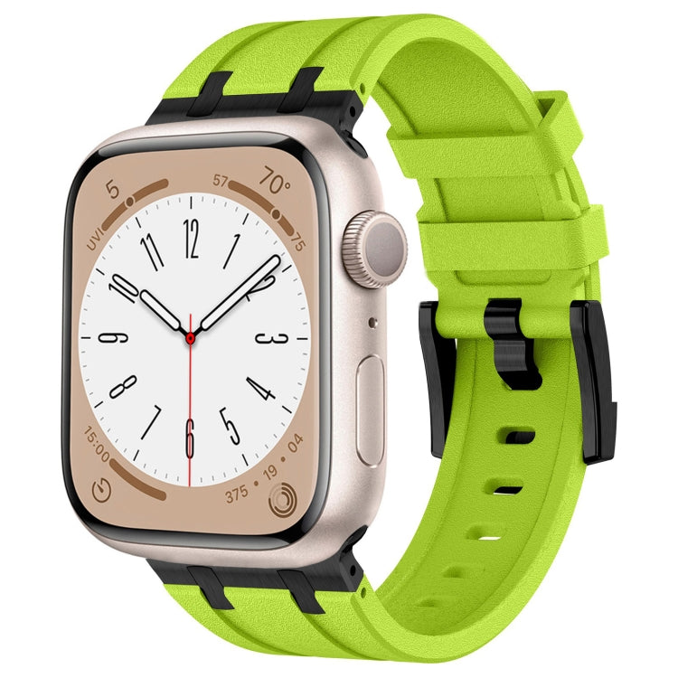 For Apple Watch Series 9 45mm Stone Grain Liquid Silicone Watch Band(Black Green) - Watch Bands by PMC TechLife | Online Shopping South Africa | PMC TechLife