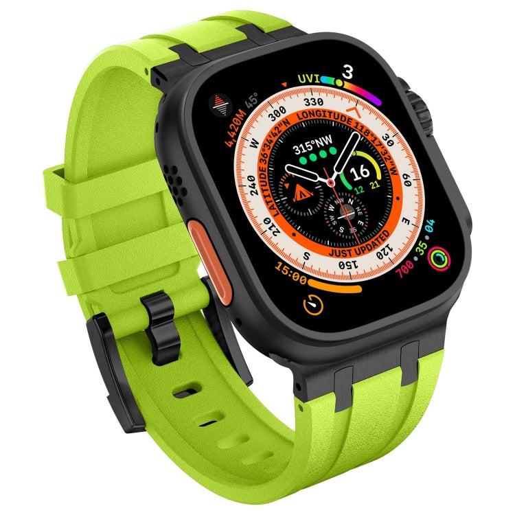 For Apple Watch Series 9 45mm Stone Grain Liquid Silicone Watch Band(Black Green) - Watch Bands by PMC TechLife | Online Shopping South Africa | PMC TechLife