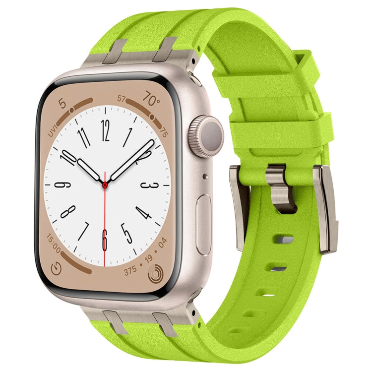 For Apple Watch Series 9 45mm Stone Grain Liquid Silicone Watch Band(Titanium Green) - Watch Bands by PMC TechLife | Online Shopping South Africa | PMC TechLife