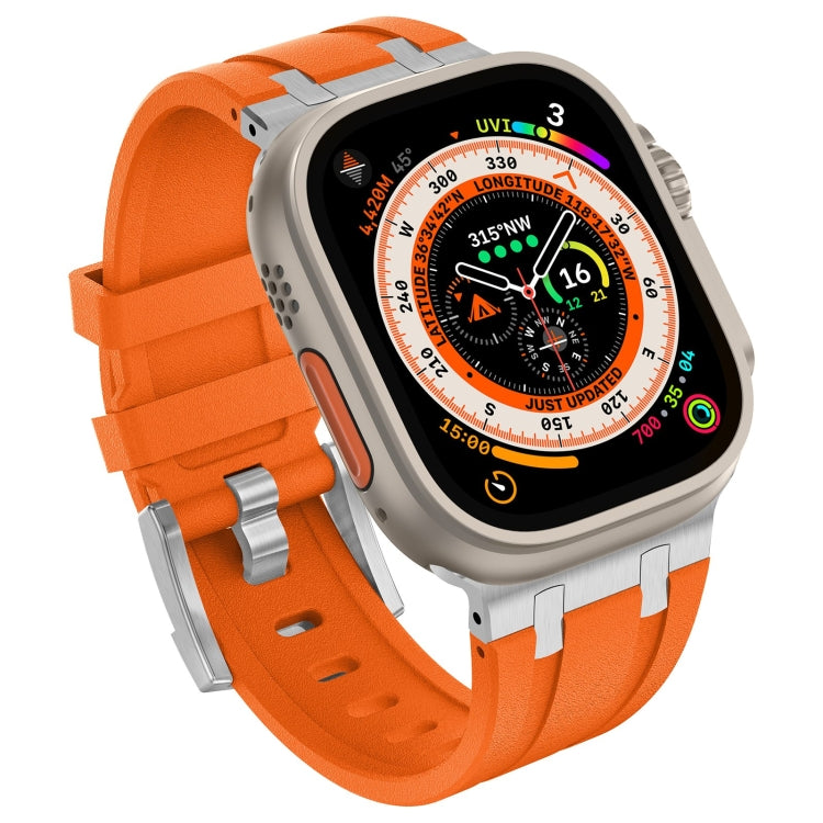 For Apple Watch Series 9 45mm Stone Grain Liquid Silicone Watch Band(Sliver Orange) - Watch Bands by PMC TechLife | Online Shopping South Africa | PMC TechLife
