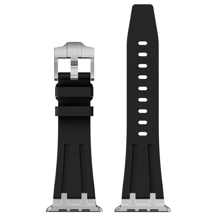 For Apple Watch Series 9 45mm Stone Grain Liquid Silicone Watch Band(Silver Black) - free shipping - PMC TechLife - Order now!