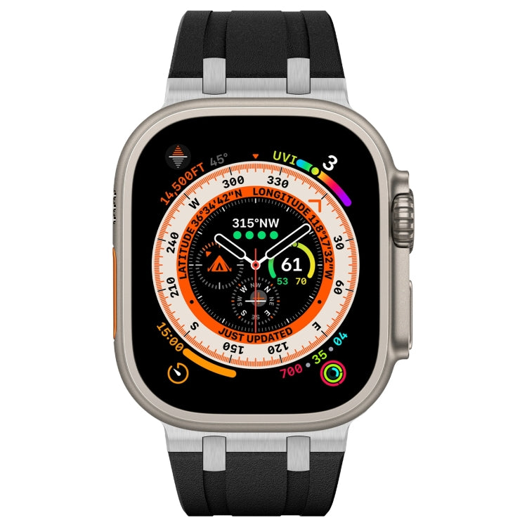 For Apple Watch Series 9 45mm Stone Grain Liquid Silicone Watch Band(Silver Black) - free shipping - PMC TechLife - Order now!