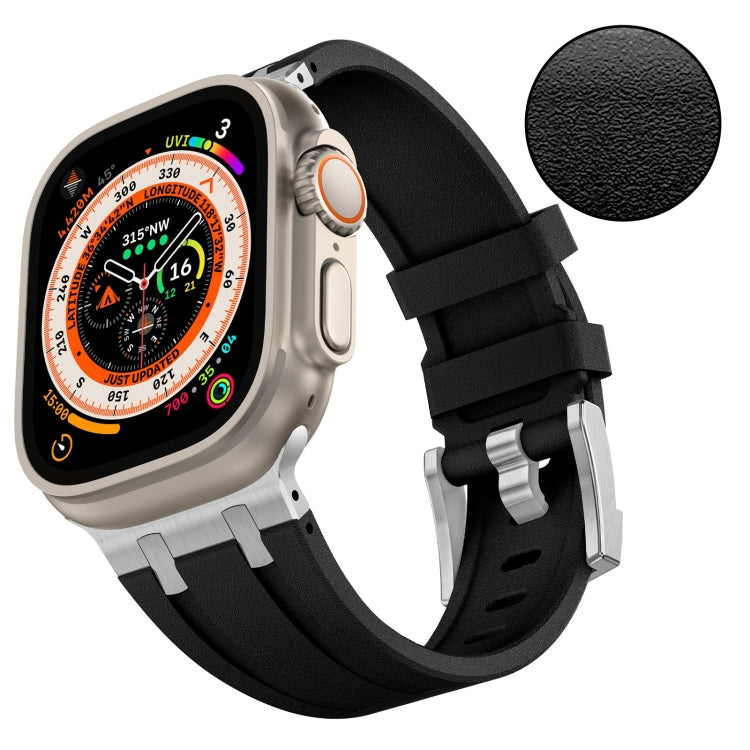 For Apple Watch Ultra 49mm Stone Grain Liquid Silicone Watch Band(Silver Black) - Watch Bands by PMC TechLife | Online Shopping South Africa | PMC TechLife