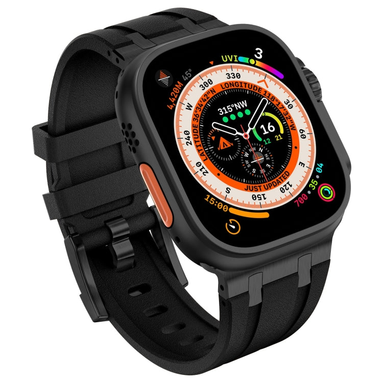 For Apple Watch Series 8 45mm Stone Grain Liquid Silicone Watch Band(Black Black) - free shipping - PMC TechLife - Order now!